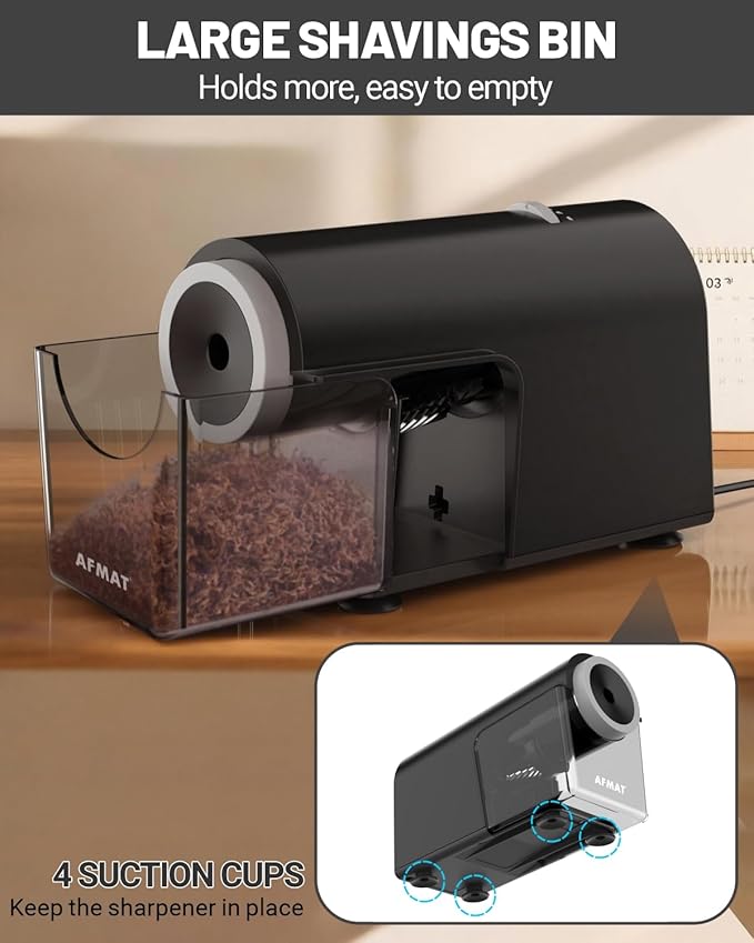 AFMAT Electric Pencil Sharpener, Fully Automatic Pencil Sharpener for 6.5-10.5mm No.2/Jumbo/Colored Pencils, Auto in & Out, 5 Sharpness Modes, 10000+ Sharpenings for Classroom Home Office, PSC5(120V)