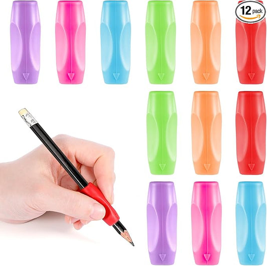 12PCS Silicone Grippers for Pencil with 3 Concaves, Multicolour Comfort Grip for Pencil Pen Ergonomic Writing Aid for Adult Student Writing Drawing Stylus