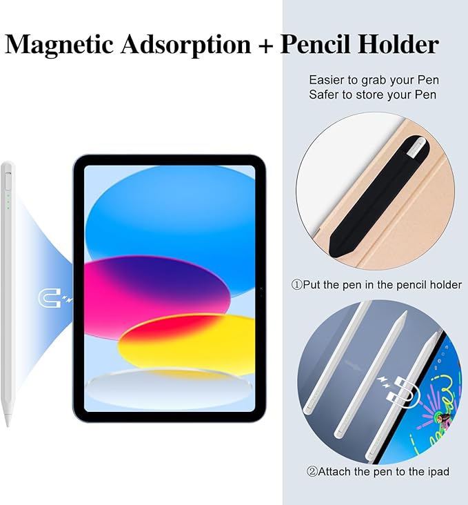 Stylus Pen for iPad11&10thGen,14Mins Faster Charge, with Pencil Holder,Palm Rejection, Tilt Sensitivity, for iPad Air11&13-inch(M3/M2), iPad Pro 11&13-inch (M4),iPad 6-11th,iPad Pro 11/12.9 inch