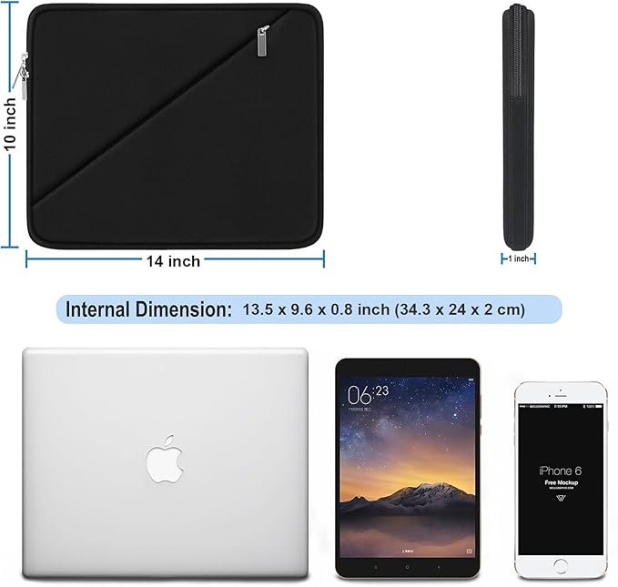 Laptop Sleeve 14 Inch, Shockproof Protective Computer Cover with Accessory Pocket, Traveling Carrying Bag Laptop Case Compatible for 14 Inch MacBook Air/Pro, HP, Dell, Asus, Acer, Lenovo, Black