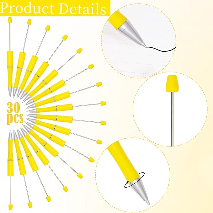 jiebor 30Pcs Yellow Beadable Pens Plastic Bead Ballpoint DIY Cute Cool Pens Black Ink for Women Men Bridal Graduation Gift Office Supplies