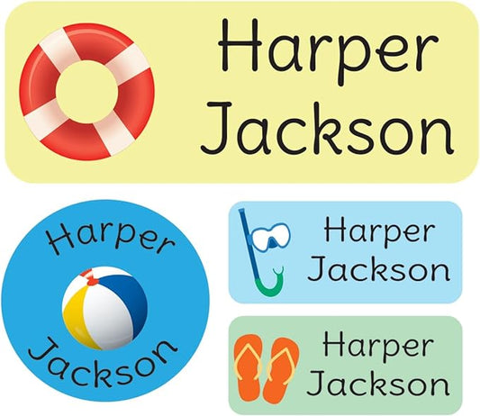 120-ct Personalized Waterproof Name Labels – 3-Line Custom Stick-On Tags for Daycare & Camp – Dishwasher-Safe, Cute Pastel Designs, Pre-Cut