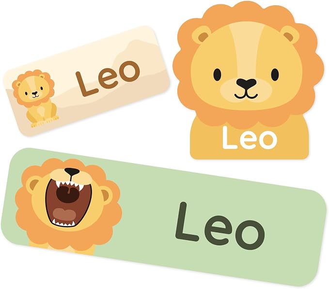 Personalized Daycare Name Labels (84) – Daycare Labels & Name Stickers for Kids – Labels for Kids Stuff Daycare – Waterproof for Baby Bottles, Clothing & Lunch Boxes - Lion