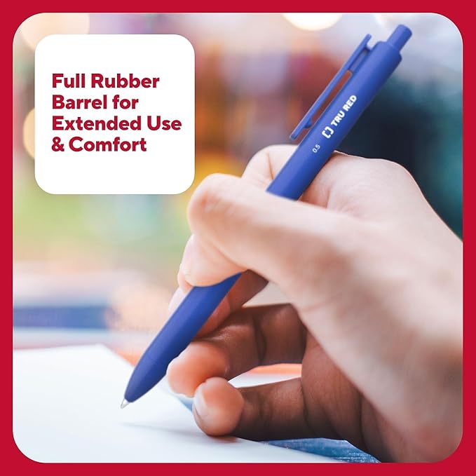 TRU RED Retractable Gel Pens, Fine Point 0.5mm, Blue Ink, 12 Pack – Quick‑Dry Pens for Precise, Smear‑Free Writing