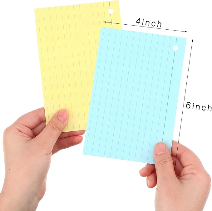 Epakh 300 Pieces Lined Index Cards 180 GSM Thick Flash Cards with Rings Notecards Punched Back to School for Studying Adults Home College Office(4 x 6 Inch,Light Color)