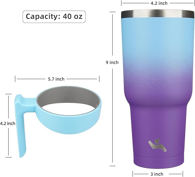 Konokyo 40 oz Tumbler with Handle and 2 Straw 2 Lid, Insulated Water Bottle Stainless Steel Vacuum Cup Reusable Travel Mug,Ocean Dream