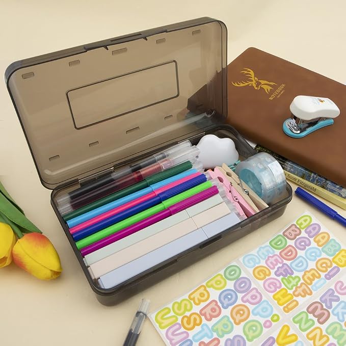 Grey Clear Pencil Case Plastic Hard Pencil Box Crayon Box Organizer 1 Pack Office Supplies Storage Container Organizer Boxes for Boys for Pens Crayon School Stylish Art Office Supplies Storage Medium