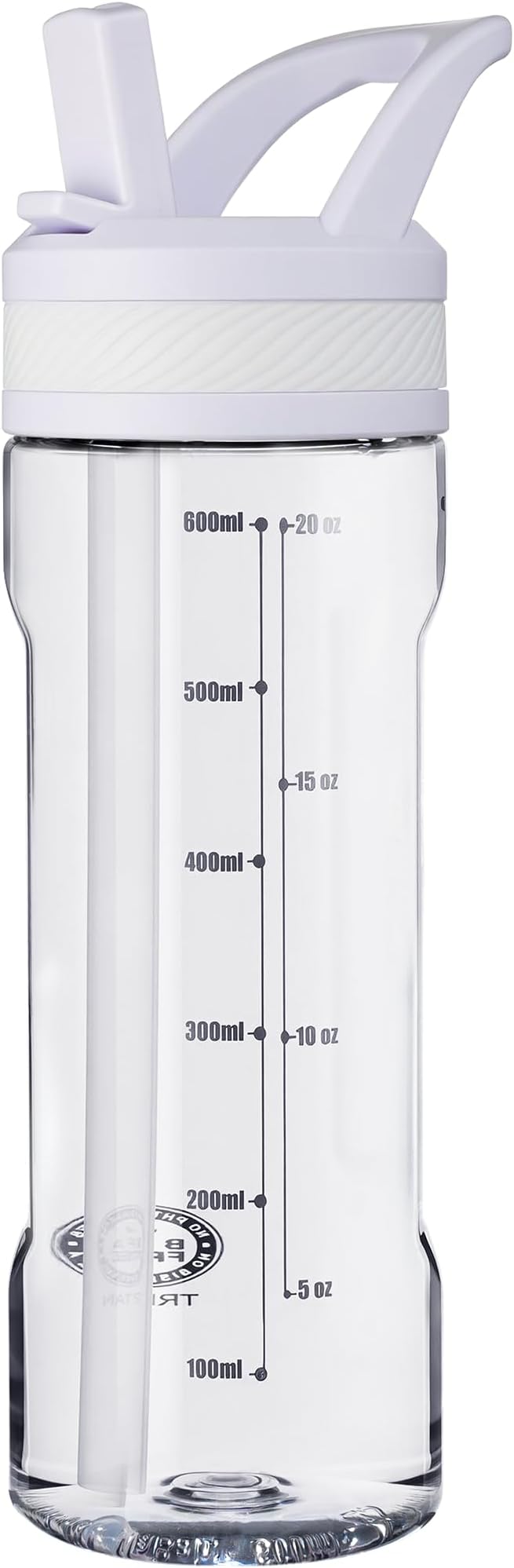 OLDLEY 20oz Kids Water Bottle with Straw, BPA-Free Tritan Water Bottle for School, Leakproof Clear Water Bottle with One Click Open, Measurement Scale, Cup Holder Friendly for Boys Girls,Clear White