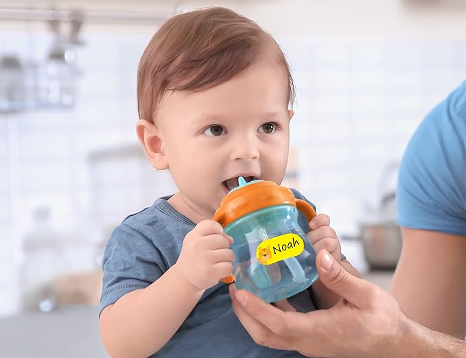 Baby Bottle & Daycare Name Labels, Self-Laminating Waterproof Stickers for Kids Stuff, Dishwasher Safe Write-On Name Tags for School & Home, Assorted Sizes & Colors, Pack of 64 (Animal Friends)