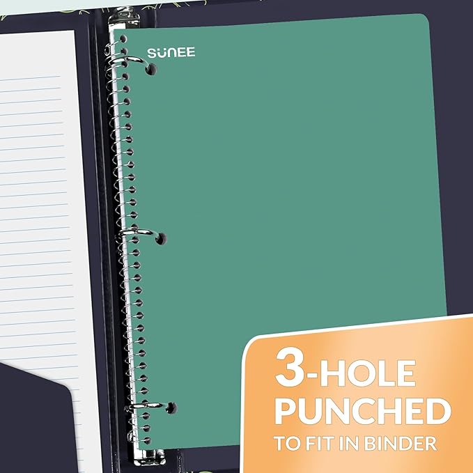SUNEE Spiral Notebook, 1-Subject, Graph Ruled Paper, 8" x 10-1/2", 70 Sheets, 5 Squares per inch Spiral Grid Notebooks for Work, Home, School, Writing, Green