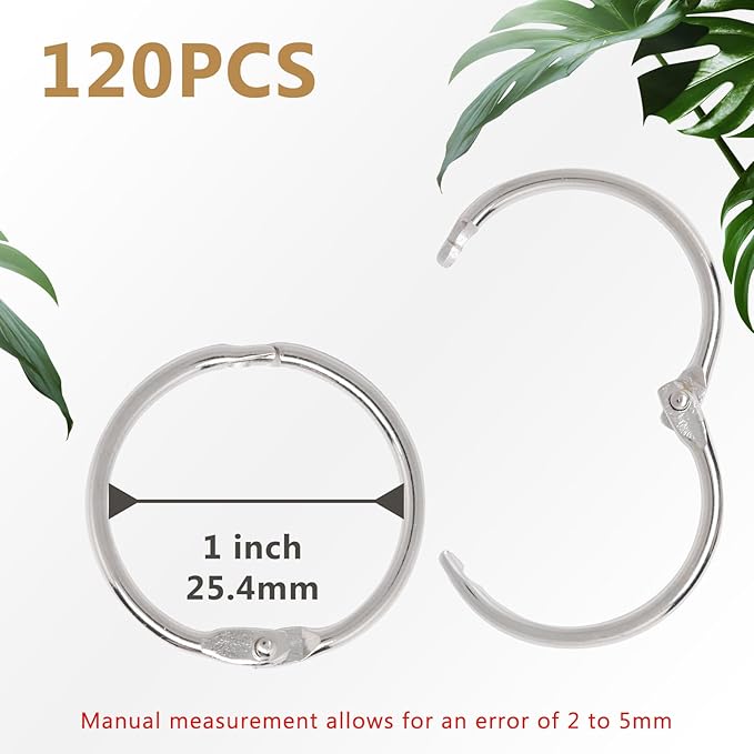 Loose Leaf Binder Rings 1 Inch, 120PCS Book Rings for Index Cards, Nickel Plated Metal Flash Card Ring, Clip Ring for Notebooks, Photos, Key, Home, Office, School Supplies (Silver)