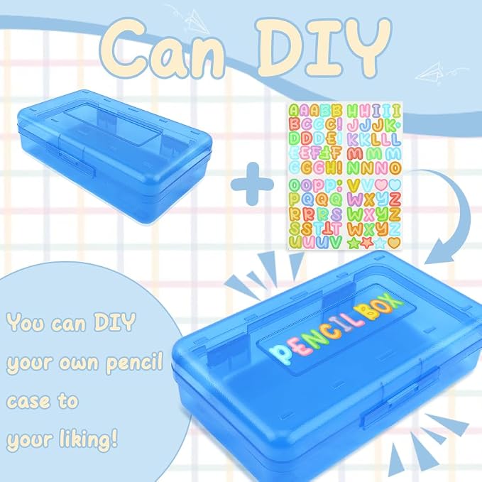 Green Large Plastic Pencil Organizer - Crayon Box, Hard Case, Blue 2 Pack