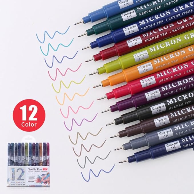 Kander- Colored Fineliner Pens, 12 Pack, 0.5mm, Ergonomic Triangular Barrels, Smooth Writing Pens for Journaling, Note-Taking, Coloring, Sketching, Planning & Art Projects