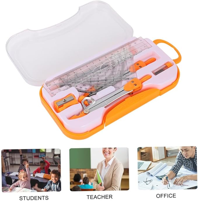 Metal Compass Drawing Tool Set 10pcs Geometry Ruler Kit for Students with Math Drawing Compasses Suitable for School Exams and Drafting Random Color