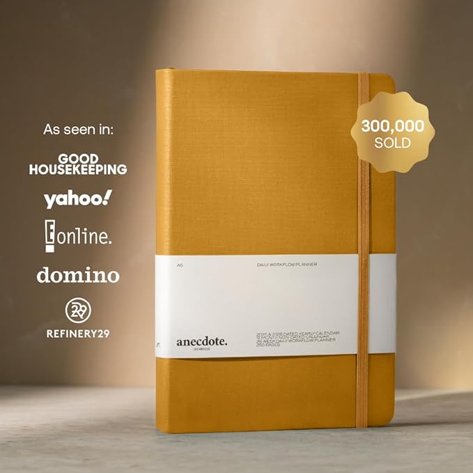 Anecdote Daily Planner w/ 2026-2027 Calendar | Start Anytime 26 Weeks Undated | 1 Page per Day | 8.5" x 5.2" | Hardcover To-Do List Organizer, Plan Your Success, Achieve Productivity Goals (Mustard)