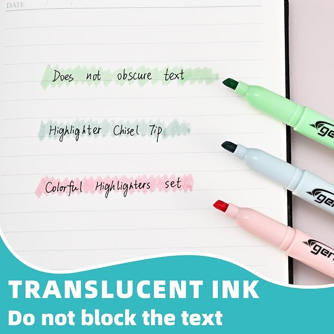 Cgerma Pastel Highlighters Assorted Colors 16 Pack, 200 transparent sticky tabs, Chisel Tip Cute Aesthetic Highlighters Quick-Drying for Journaling, School Office Supplies