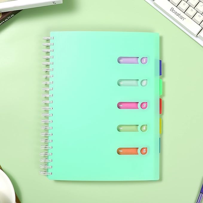 5 Subject Notebook 8.5 x 11 Large Spiral Notebook with Dividers 240 Pages Office Notebooks for Work Multi Subject Notebook with 5 Tabs Professional Organizer Notebooks for Note Taking School, Green