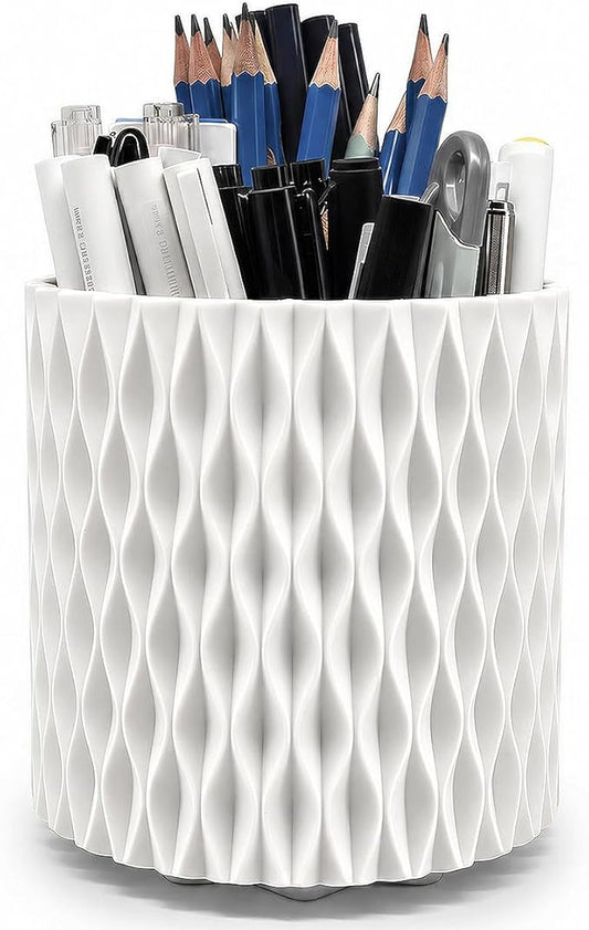 Lebenrich Rotating Pen Holder for Desk, 5 Slots Easthetic Pencil holder Desk Organizer Supplies and Accessories for Women Girls, Pencil Cup for Office Home Art Supply, White