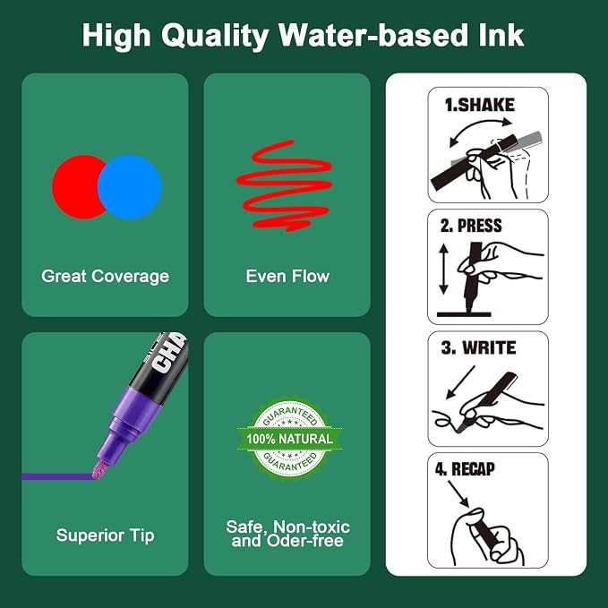 SILENART Liquid Chalk Markers for Blackboard - 8 Vibrant Colors - Window Markers for Car Glass Dry Erase Board Acrylic Calendar Board