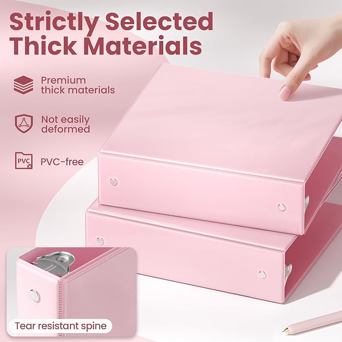 SUNEE 3 Ring Binder 2 Inch 2 Pack, Clear View Binder Three Ring PVC-Free (Fit 8.5x11 Inches) for School or Office Supplies, Pink & Blue