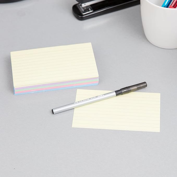 1InTheOffice Colored Index Card 3x5, Pastel Index cards, Ruled Flash Cards, Assorted Color, 300 Pack