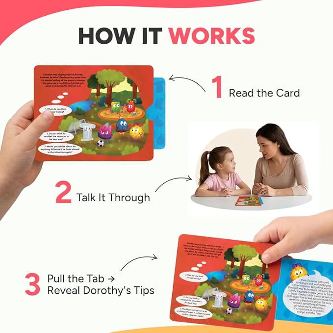 Kidrox What Would You Do? Flashcards – 20 Emotional Intelligence Scenarios for Kids Ages 4+ | Pull-Tab Cards | Practice Empathy & Problem-Solving with Dorothy | Psychologist-Developed