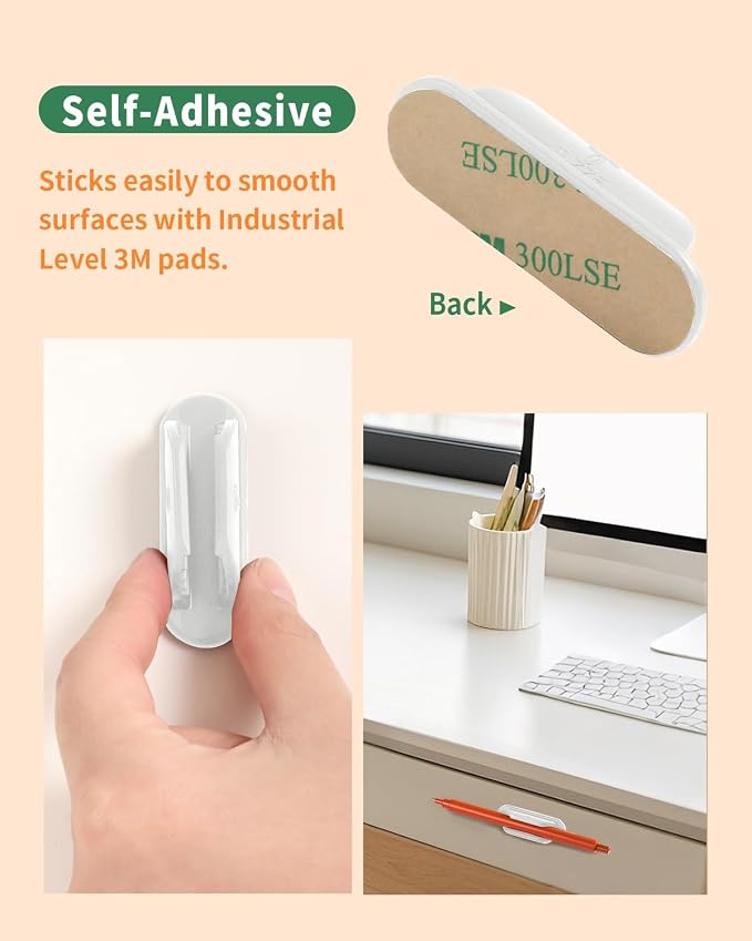 Tiizze Adhesive Pencil Holders for Desk Set of 10 - Silicone Pen Holder with 15 PCS Adhesive Pads - Flexible Pencil Holder for Office Essentials Accessories and Teacher Supplies, White