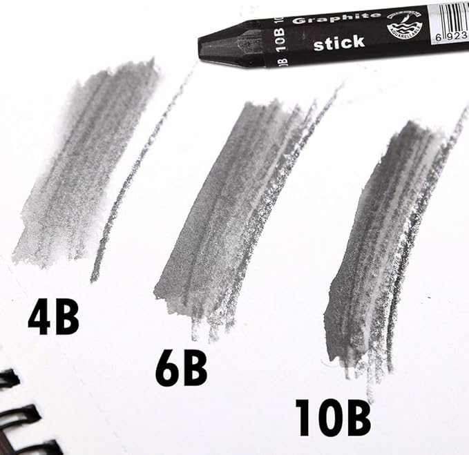 Graphite Stick Set - Water Soluble - 4B 6B 10B, Art Drawing Supplies for Sketch & Shading Pencils, Artist Sketching - 3 Pcs