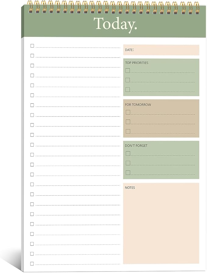 KMQOY To Do List Notepad - Daily Planner Pad Undated 52 Sheets Spiral Today Planner Note Pad Premium Thick Paper 6.5" x 9.8" For Work and Personal Organized