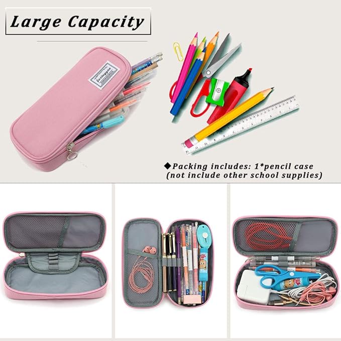 FUXINGYAO Pencil Case, Multi- Slot Pencil Pouch, Portable Pencil Bag, Pen Case for& Office(pink)