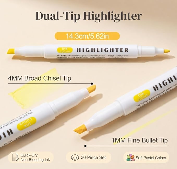 15 Count Dual-Tip Highlighters, Pastel Colors Fine & Bold Tip, Quick-Dry Non-Bleeding Highlighter Markers for Bible Journaling,School,Office,Notes (15 colors highlighters - Iridescent Color)