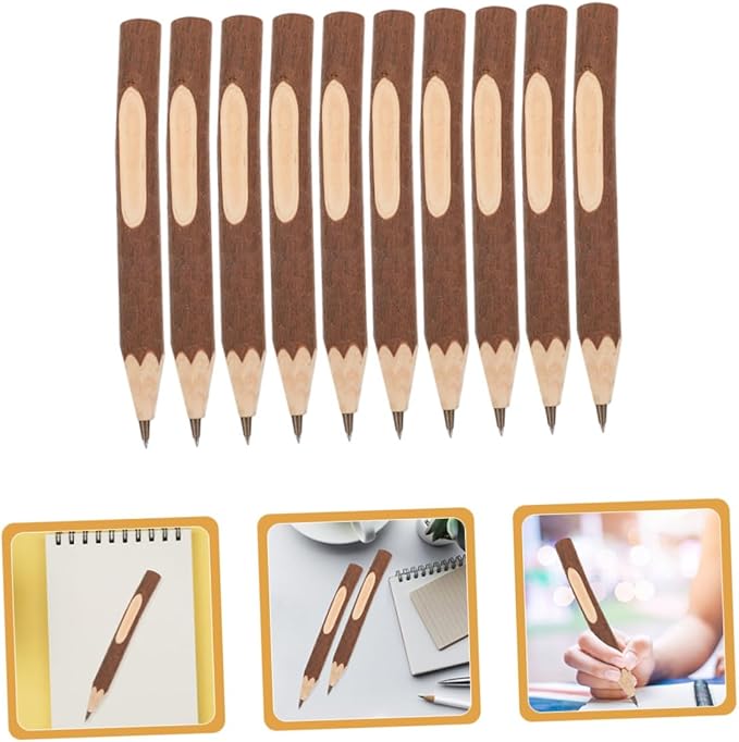SUPVOX Wooden Ballpoint Pens 17cm Tree Bark Small Ballpoint Pens Biodegradable Natural Wood Writing Accessory 10pcs for Office and School Use