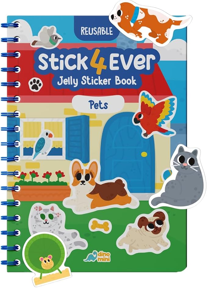 Stick4Ever Jelly Sticker Book - for Kids - Waterproof, Easy to Clean Reusable Sticker Book for Toddlers- Reusable Road Trip Activities for Kids - Stocking Stuffers for Toddlers (Pets)