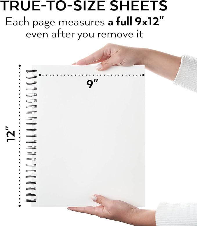 ARTEZA Spiral Sketch Book 9x12" Drawing Pad 100 Sheets Sketch Pads for Drawing for Adults & Teens