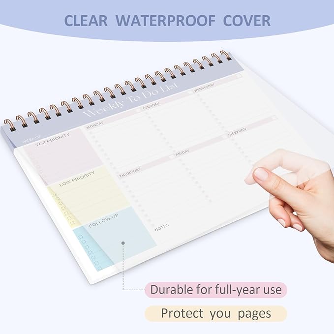 Weekly To Do List Notepad, 52 Sheets Undated Weekly Planner, 8.5"x11" Letter Size Horizontal Desk Pad with 100GSM Thick Paper, Twin-Wire Spiral Bound Tear Off Lined Organizer for Office Work, School & Home