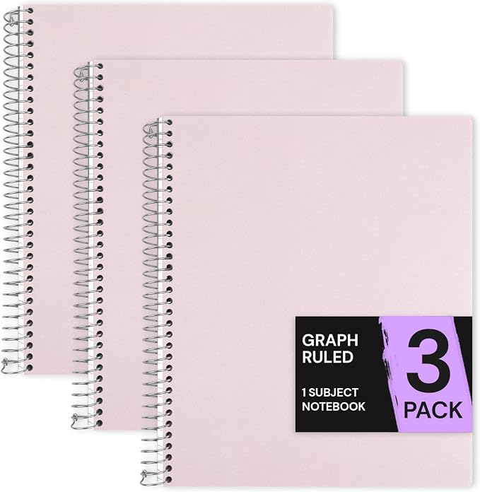 ONAVIA Pink 1 Subject Graph Paper Spiral Notebook 3 Pack, 200 Pages