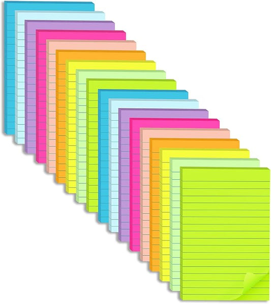 (18 Pack) Lined Sticky Notes 4x6 in,Bright Large Notepads with Lines