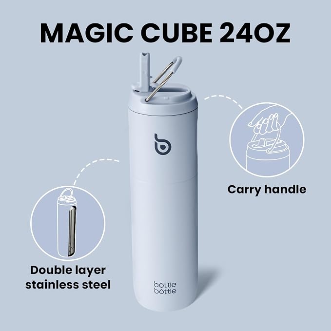 BOTTLE BOTTLE Insulated Water Bottle 24oz with Straw Lid and Handle Sports | for Travel Gym school,Stainless Steel Water Bottles,Double-Wall,Vacuum Metal,Leak Proof,BPA-Free