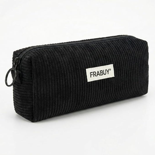 Soft Corduroy Pencil Case Pen Pouch Organizer, Small Stationery Bag | Cute black pencil pouch, smooth zipper, daily cosmetics holder, compact organizer for school teen girls, women