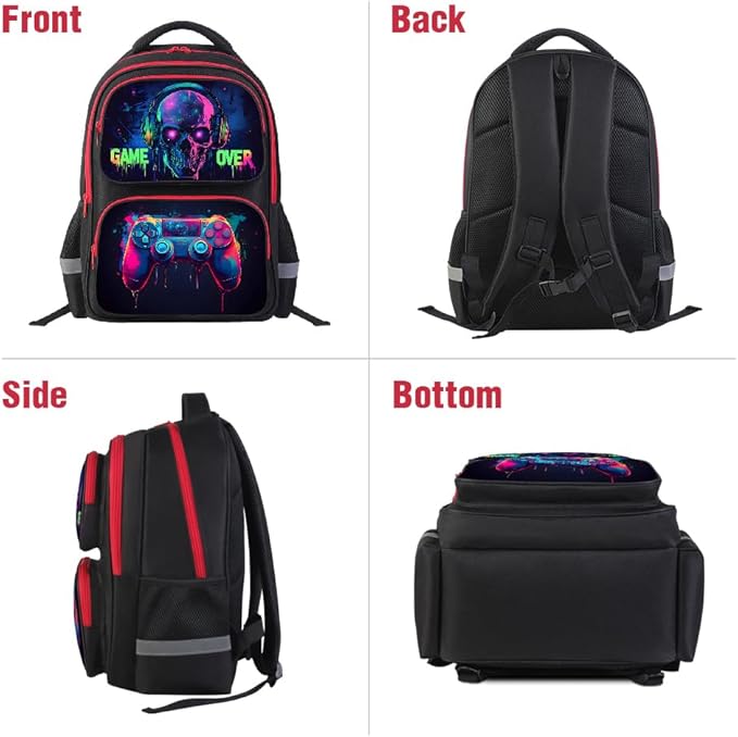 Cartoon Kids Backpack for School - 17 Inch Lightweight Bookbag with 3D Reflective Design & Luminous Safety Strips | Durable 600D Polyester, Adjustable Straps for Ages 6-18