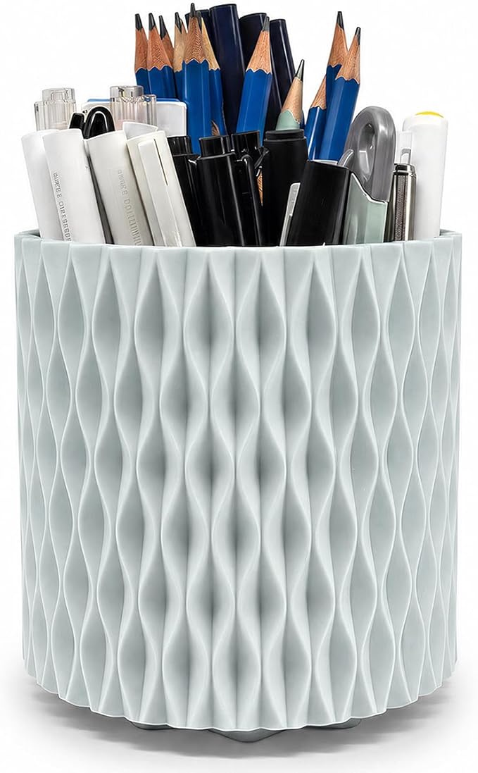 Lebenrich Rotating Pen Holder for Desk, 5 Slots Unique Blue Desk Pen Organizer Easthetic Desktop Supplies and Accessories for Women Girls, Pencil Cup Caddy for Office Home Art Supply