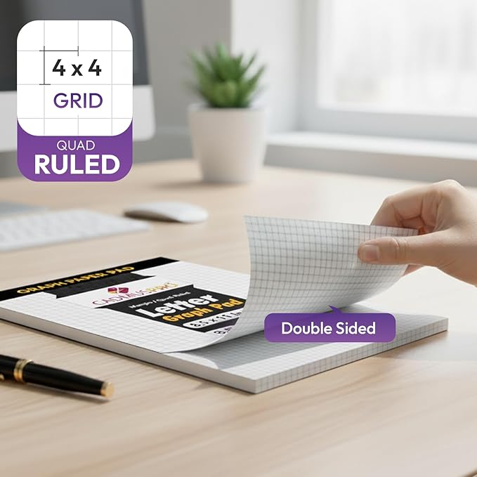 Graph Paper Pads 8.5x11 Inch, 3 Pack 150 Sheets, Double-Sided 80 GSM Quadrille Grid Math Notebook Paper for Students, Engineering, Drafting and Architecture