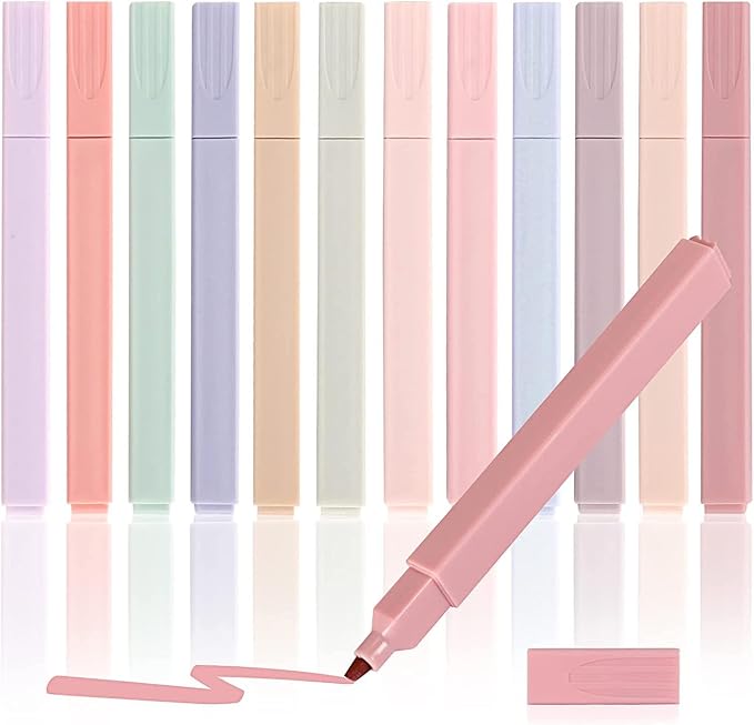 Pastel Highlighters, 12 Pack Chisel Tip Bible Highlighters No Bleed | Assorted Soft Colors for Bible Study, Journaling, Notes, School and Office Supplies, Back to School, Classroom Must Have