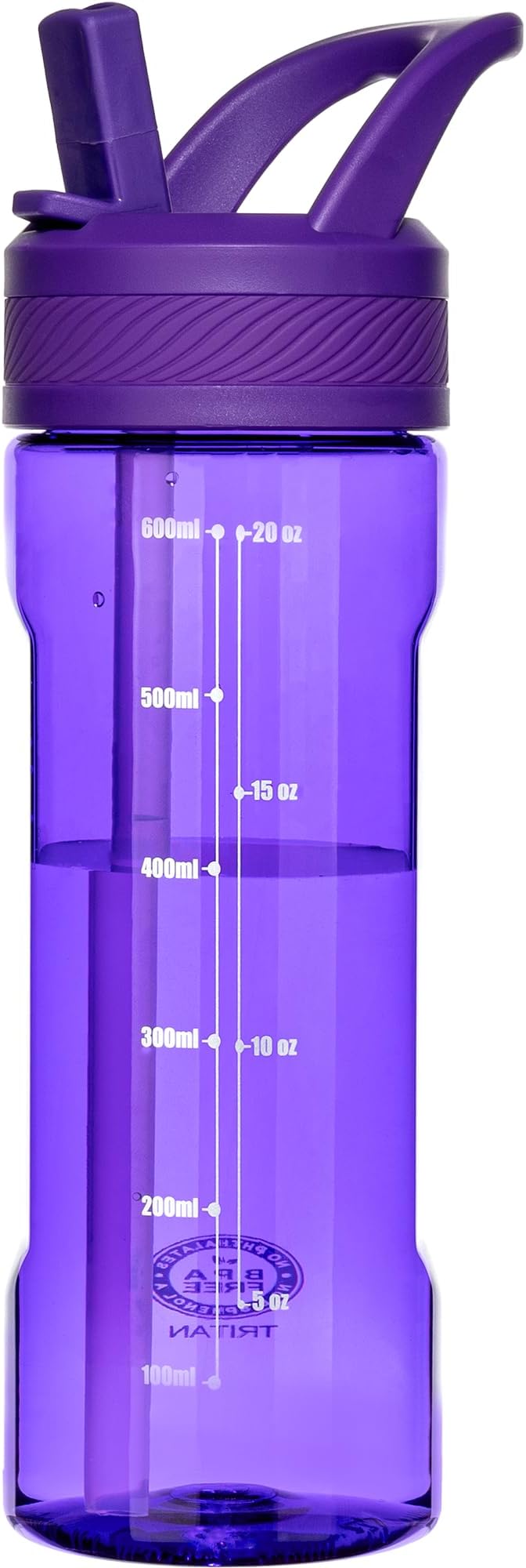 OLDLEY 20oz Kids Water Bottle with Straw, BPA-Free Tritan Water Bottle for School, Leakproof Clear Water Bottle with One Click Open, Measurement Scale, Cup Holder Friendly for Boys Girls,Deep Purple