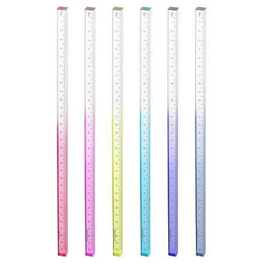HARFINGTON 6pcs Acrylic Clear Straight Rulers 30cm Metric Transparent Gradient Three-Dimensional Plastic Ruler Square Cube Measuring Tool for Classroom Office, 6 Color