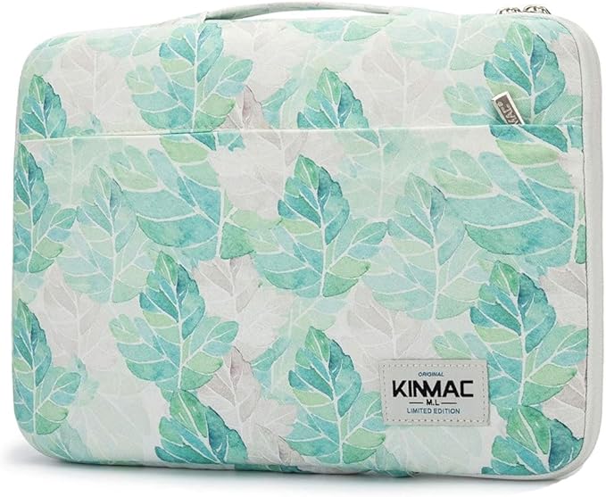 Kinmac 360 Degree Protective Laptop Sleeve Case Bag with Handle for MacBook Air 15 inch and 15 inch-15.6 inch HP Lenovo Dell ASUS Acer Notebook Computer (Green Leaf)