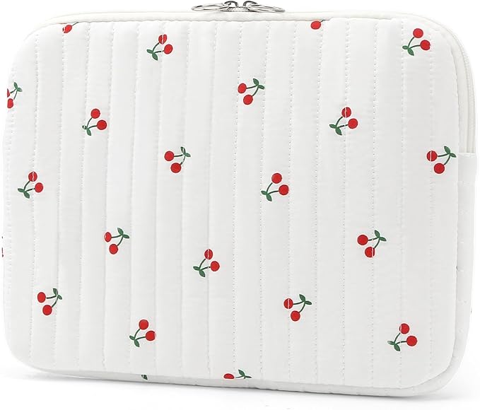 Puffy Laptop Sleeve 13-15.6 Inch Cute Quilted Laptop Protective Case Padded Floral Computer Sleeve for MacBook (B-Cherry, 13 Inch)