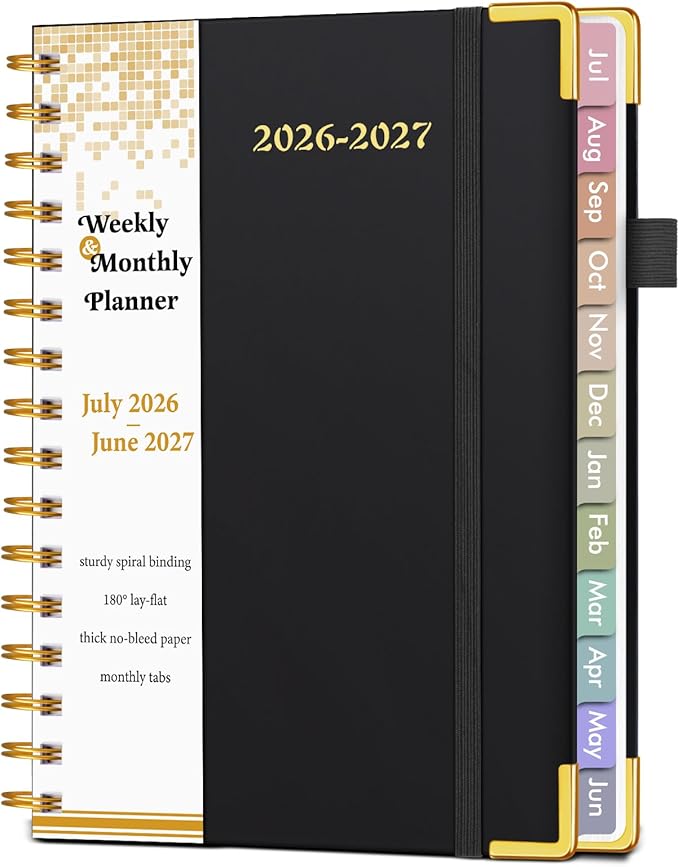 Academic Planner 2026-2027, Hardcover Weekly and Monthly Calendar Planner from July 2026 - June 2027, Daily Agenda Planners with Tabs, College School Organizer for Student Teacher, A5 (6.1" x 8.2"), Black