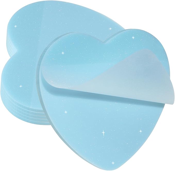 ONLYKXY Glitter Heart Shape Transparent Sticky Notes for Annotating,2.8in Pastel Color Waterproof Index Sticker Self-Stick Book Tabs Soft PET Marker Memo Pad for Home School Office (6, Blue)