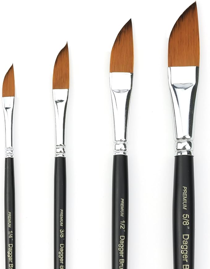 GACDR Dagger Striper Brush Set - 4 PCS Premium Watercolor Pinstriping Brushes Set with Korean Nylon Hair for Detail, Fine Lines, Acrylic, Ink, Gouache